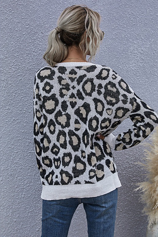 Knit Leopard V-neck Sweater
