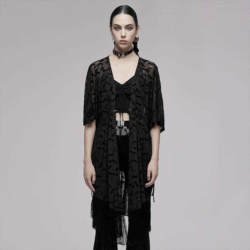 Tassel Bat Moon Flocking Gothic Wizard Halloween Cardigan