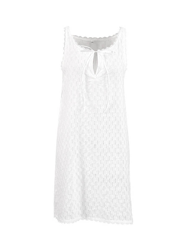 Loose Sleeveless Color Split-side Tied V-neck Mini Dresses