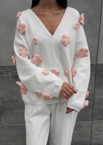 Blush Bloom - 3d Knit Cardigan With V-neck