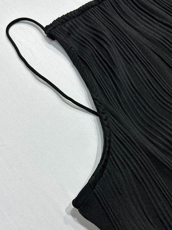 Bodycon Sleeveless Pleated Color Split-back Split-joint Zipper Spaghetti-neck Maxi Dresses