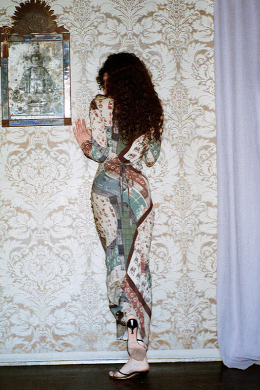 Print V-neck Bodycon Maxi Dress