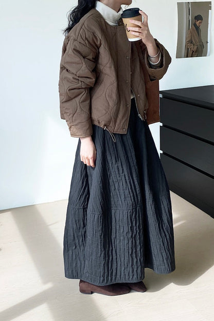 Quilted Cotton Puffer Midi Skirt