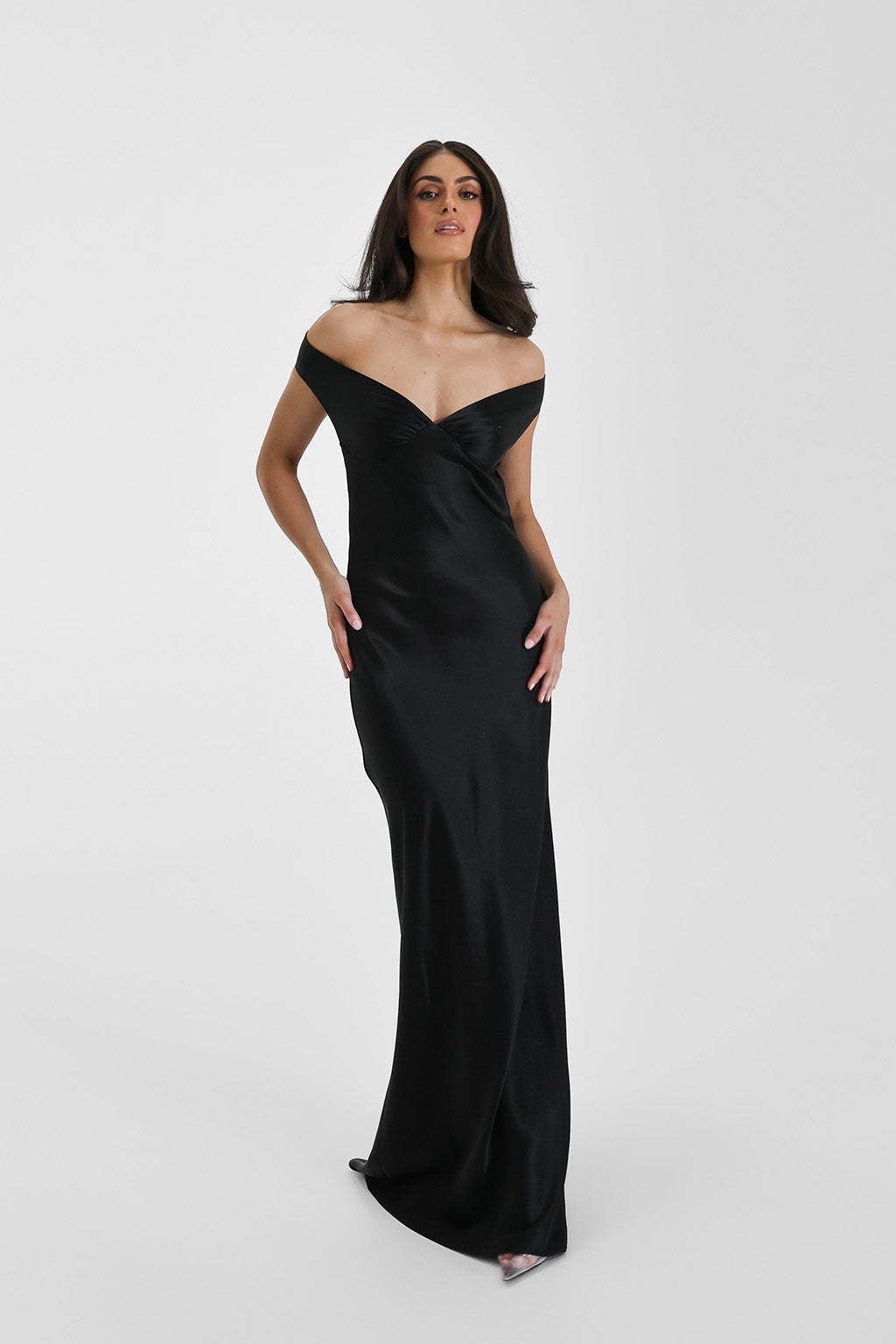 Satin Mermaid Off Shoulder Maxi Dress