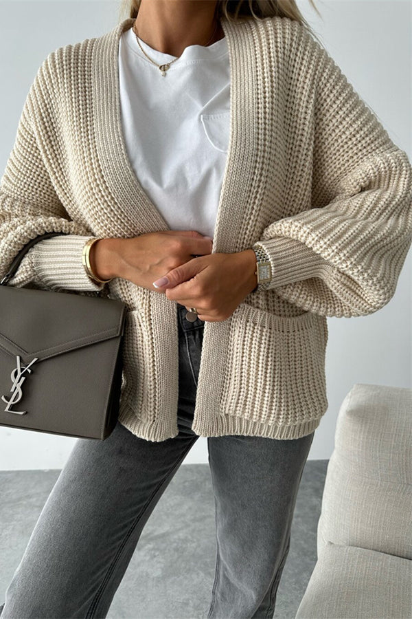 Color V-neck Long-sleeved Knitted Cardigan