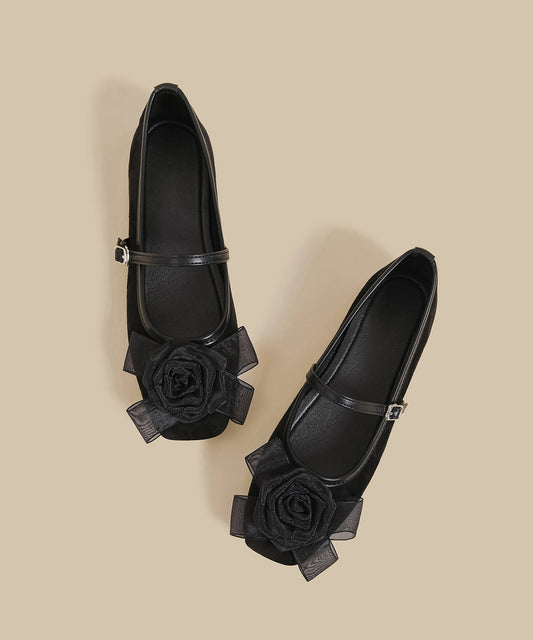 Diy Buckle Strap Splicing Flat Feet Shoes Black Suede