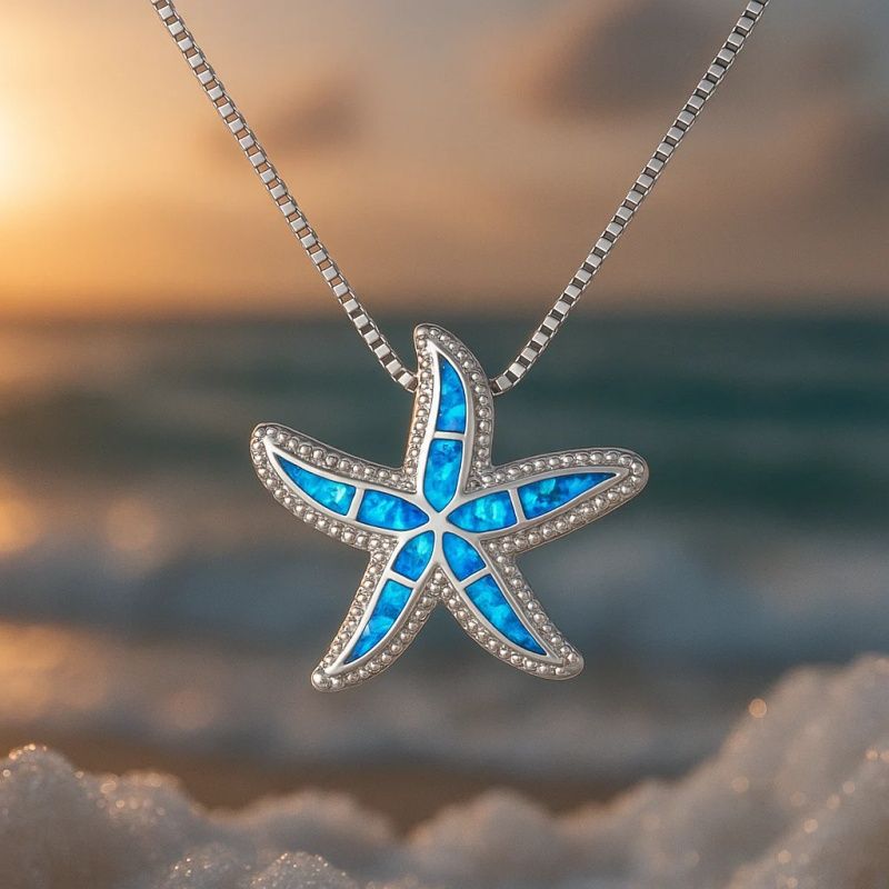 Blue Opal Starfish Necklace