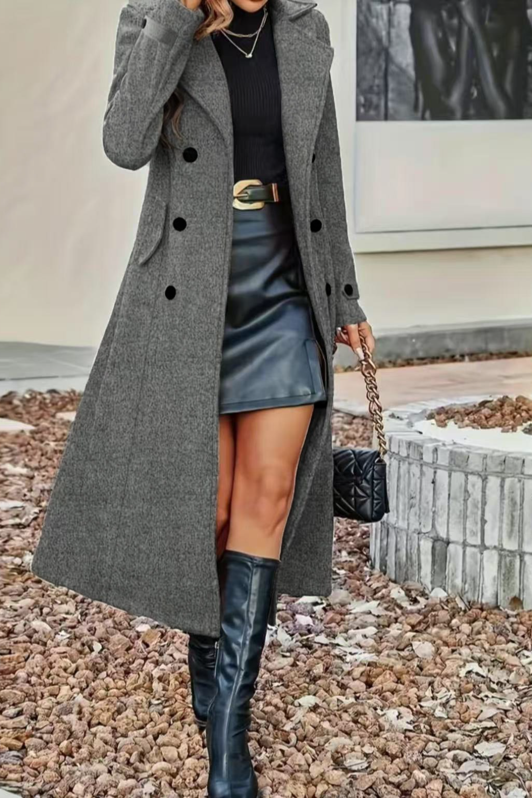 Wool Blend Lapel Double Breasted Overcoat