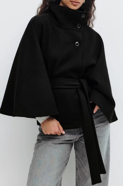Color Cape Collar Belted Trench Coat