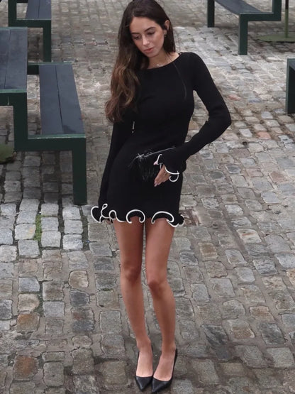 Knitted Sweater Long Sleeve Elastic Tight Dress Bodycon Skirt Female Autumn/winter New Street Clothing