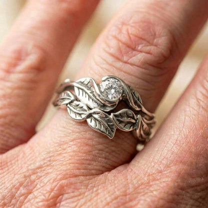 Vintage Silver Leaf Zirconia Ring