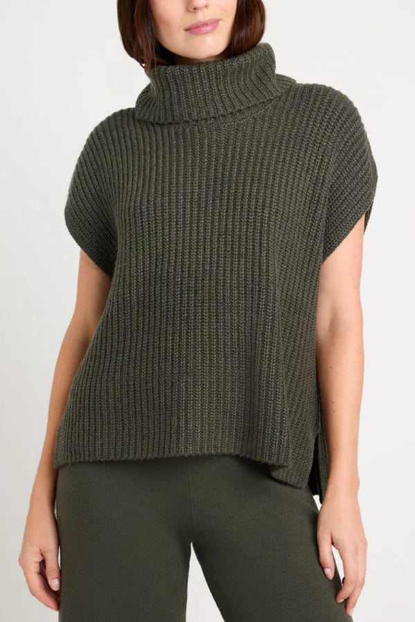 Comfortable and Luxe Knit Turtleneck Cap Sleeves Lightweight Sweater