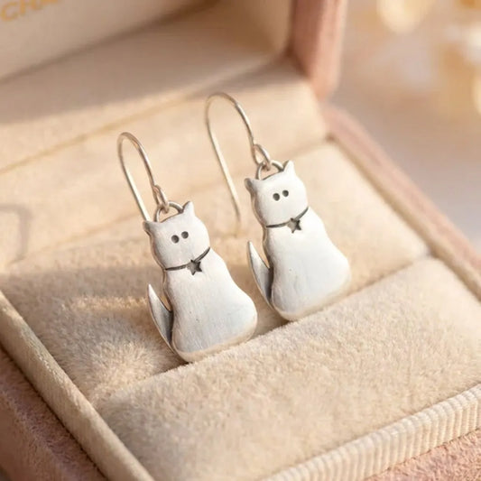 Cute Cat Silver Earrings