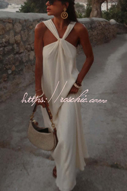 Sea Angel Linen Blend Textured Fabric Halter Vacation Maxi Dress