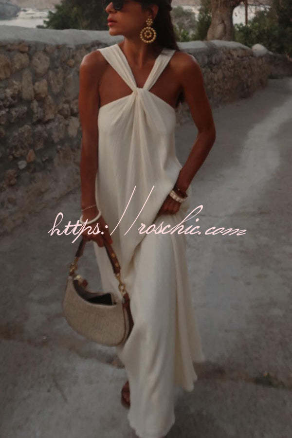 Sea Angel Linen Blend Textured Fabric Halter Vacation Maxi Dress
