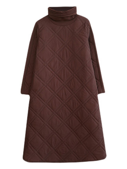 A-line Long Sleeves Color High-neck Midi Dresses