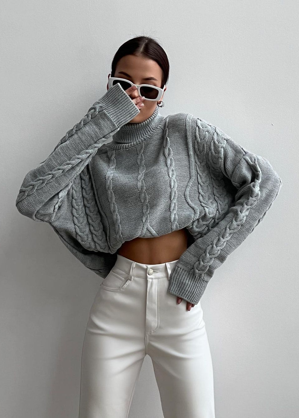 Cable Knit Cropped Turtleneck Sweater – ’s Chunky Knit Pullover
