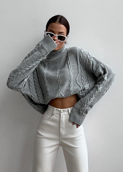Cable Knit Cropped Turtleneck Sweater – ’s Chunky Knit Pullover