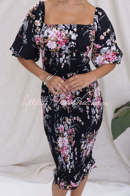 Midnight Beauty Smocked Midi Dress