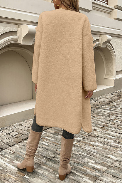 Color Cardigan Buttoned Pocket Mid-length Coat