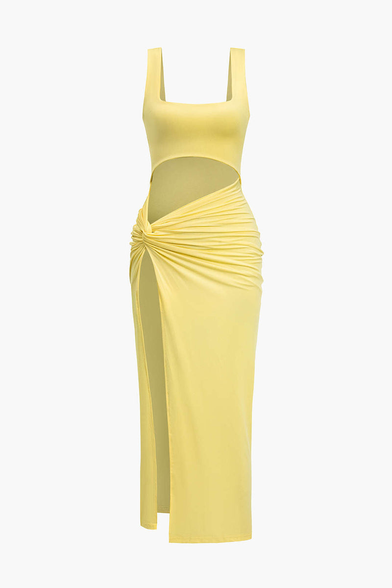 Color Y2k Twist Front Cut Out Slit Midi Dress