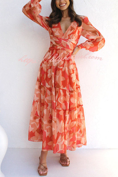 Olena Abstract Balloon Sleeves Maxi Dress