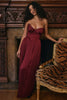 Berry Pleated Satin Maxi Dress