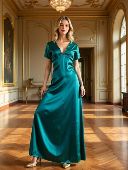 Temperament V-neck High Waist Evening Dress Backless Sleeveless Party Dresses ’s Hollow Long Dress