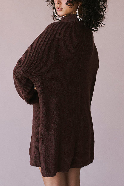 Color Long Sleeve Slit Knitted Sweater