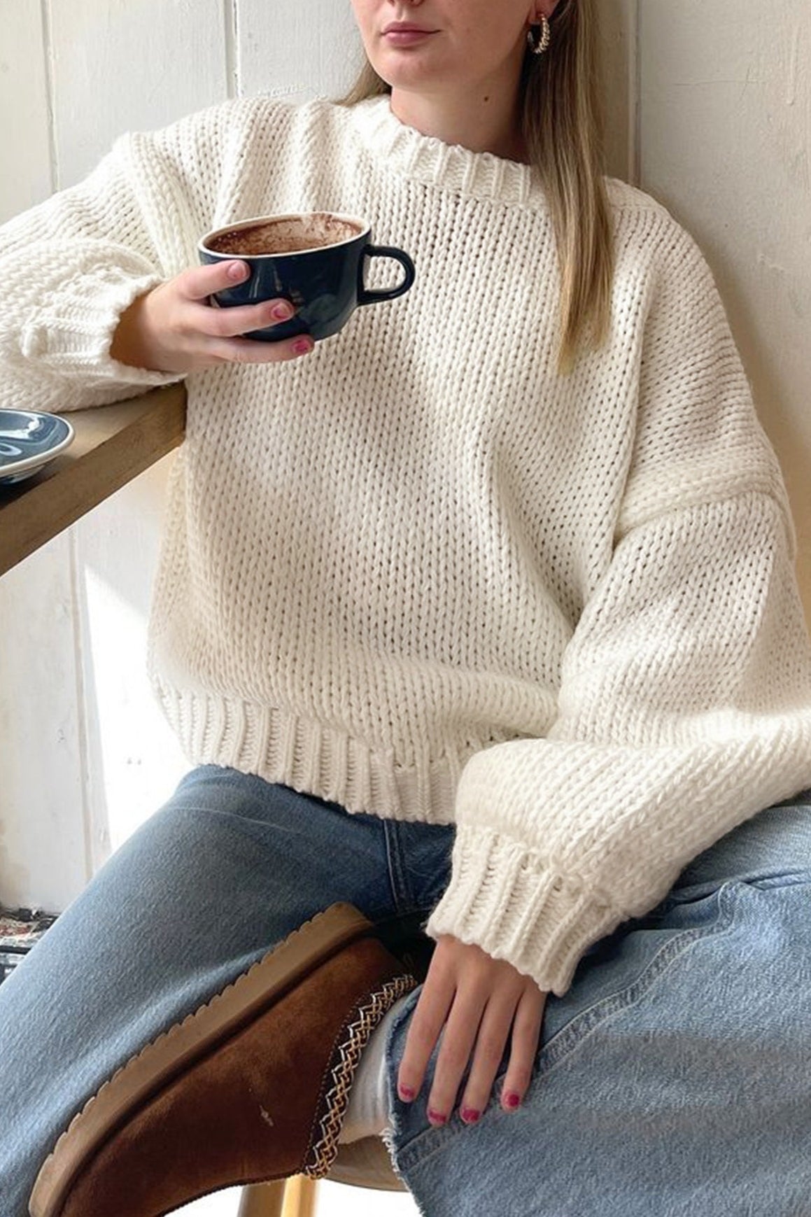 Minimalist Color Loose Crewneck Knit Sweater