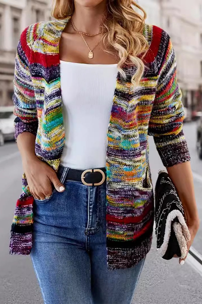 Striped Long Sleeve Knit Cardigan