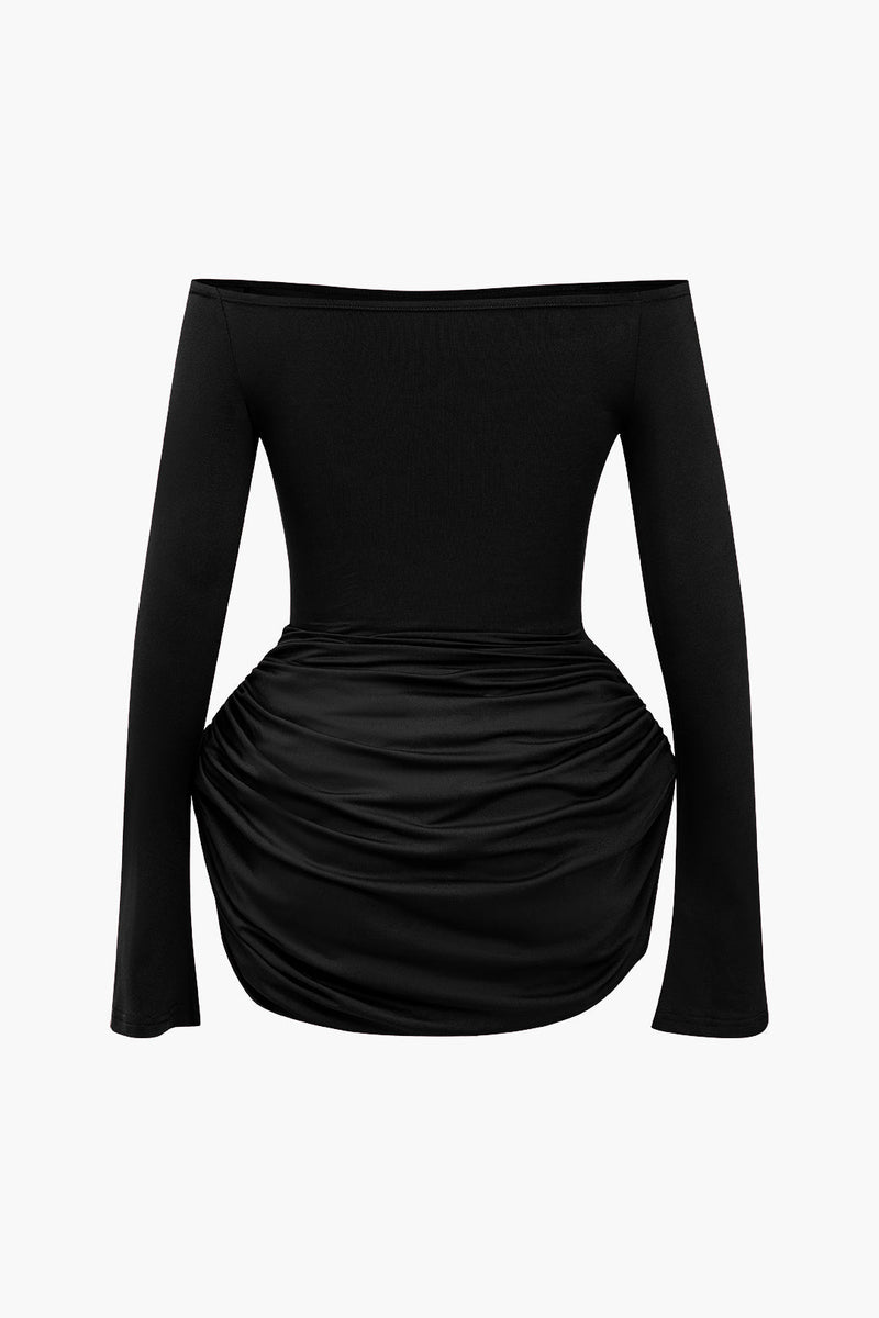 Color Y2k Ruched Off Shoulder Mini Dress