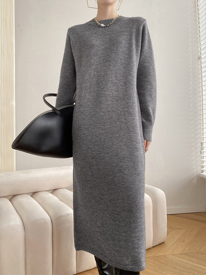 Urban Loose Long Sleeves Color Round-neck Sweater Dresses