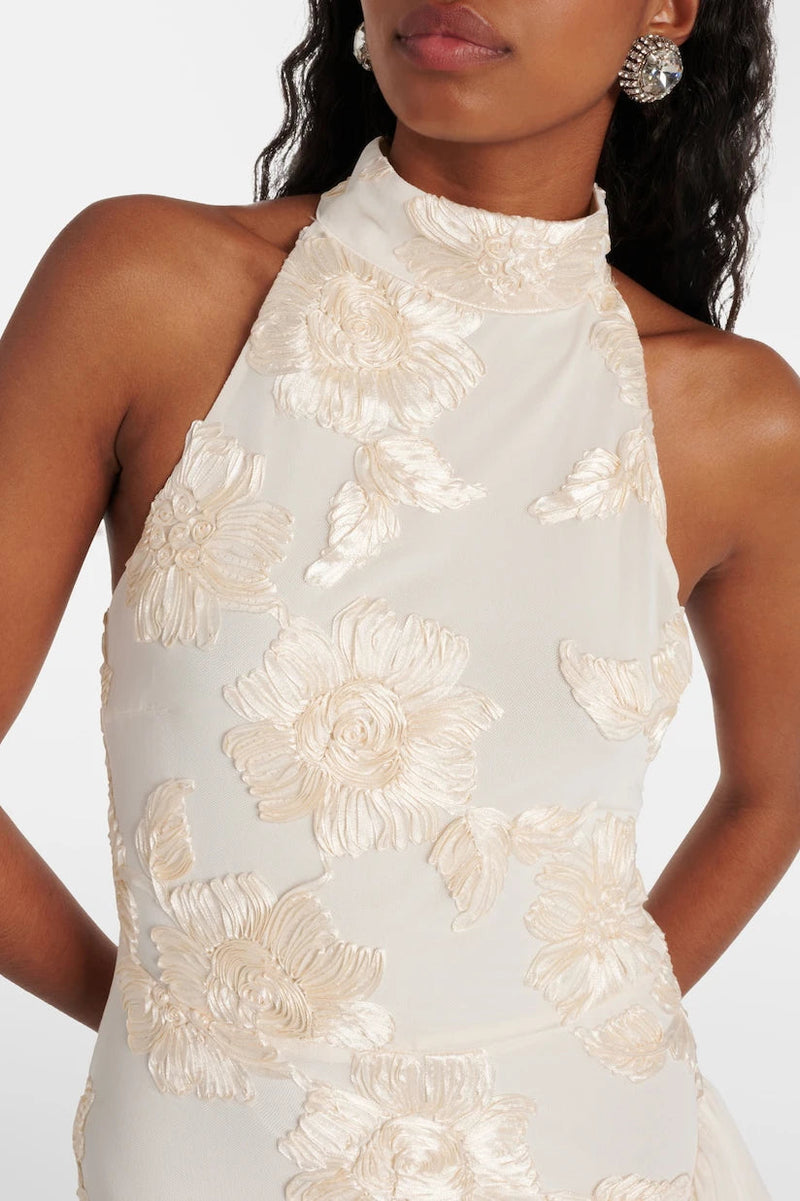 Liora — Appliqué Maxi Dress With Sheer Layers