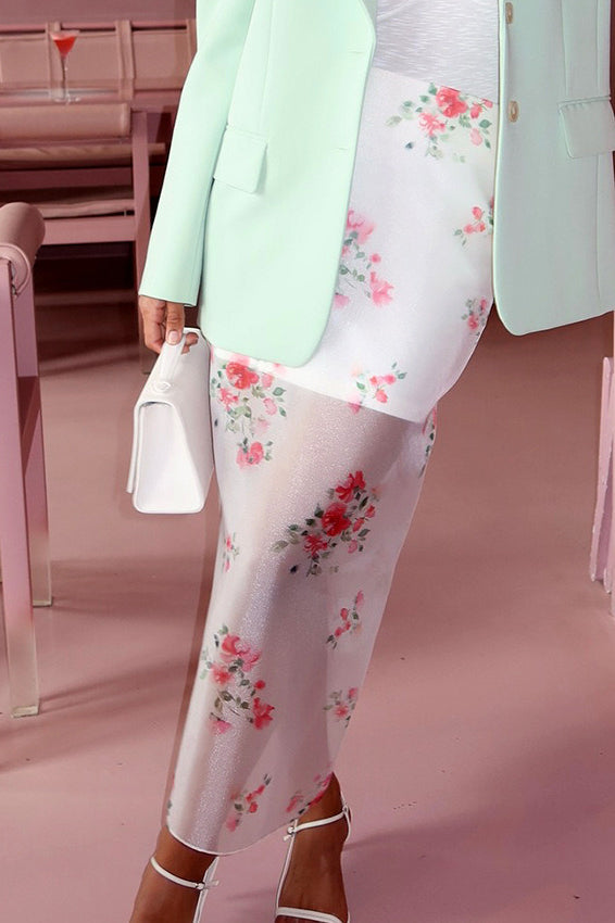 Sheer High Waist Slit Straight Skirt