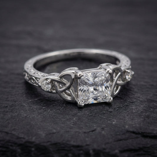 Silver Center Square Gem Knot Design Ring