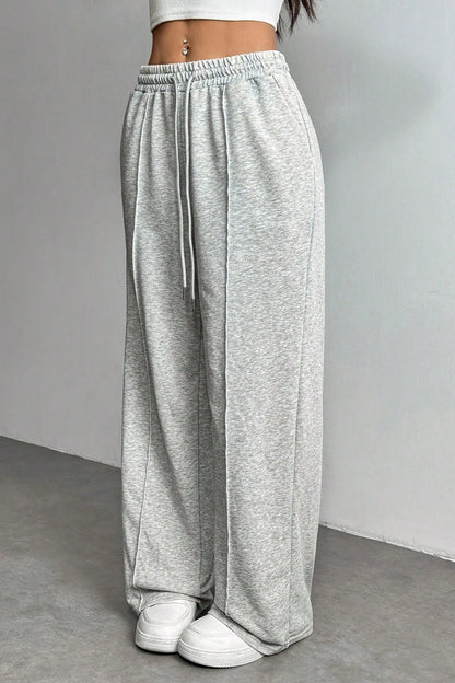 Color Drawstring Waist Wide Leg Sweat Pants