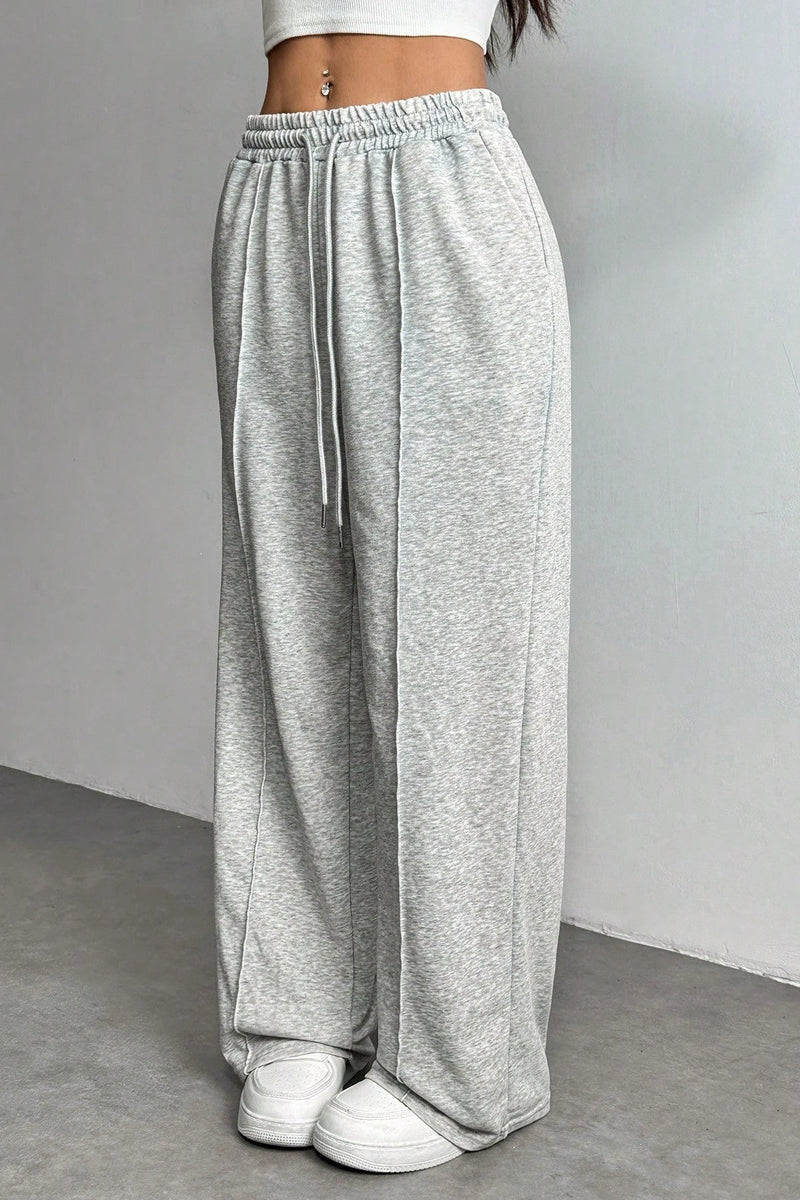 Color Drawstring Waist Wide Leg Sweat Pants