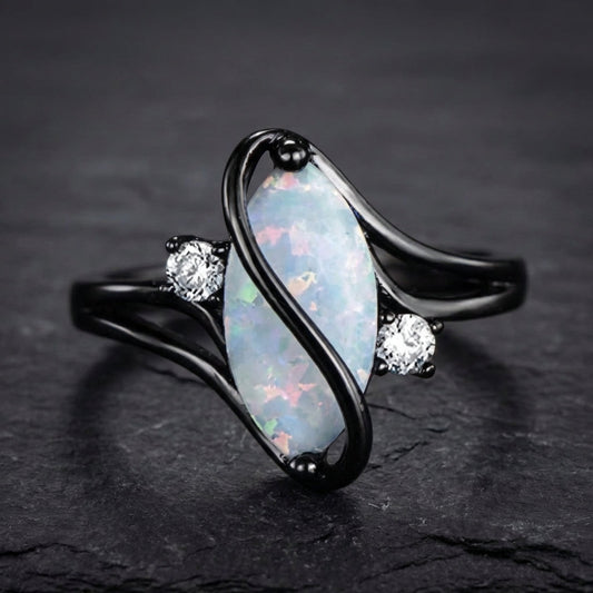 Vintage Black & Opal Twist Ring