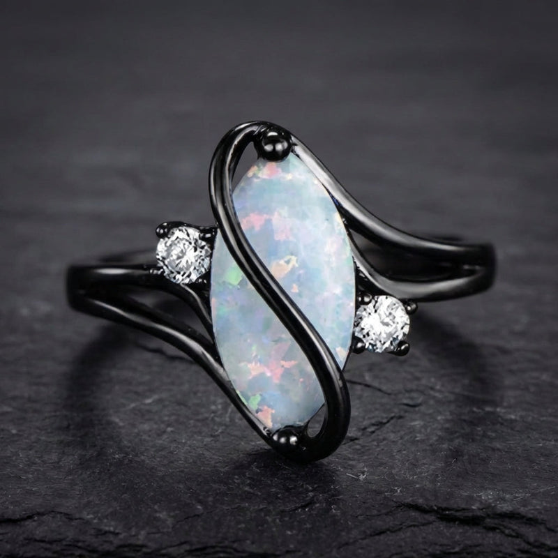 Vintage Black & Opal Twist Ring