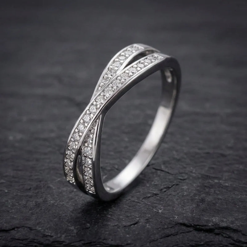 Classic Stacking Crossed Zircon Ring