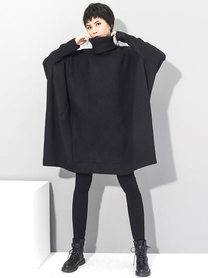 Super Loose Black High-neck Knitting Batwing Sleeves Sweater Dress
