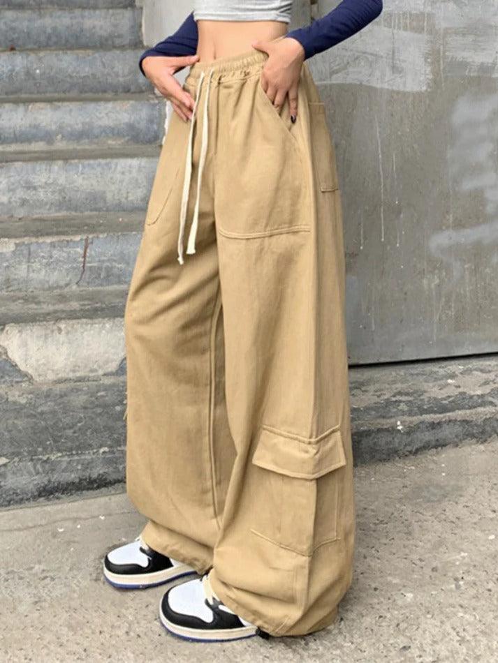 Drawstring Baggy Cargo Pants With Big Pockets