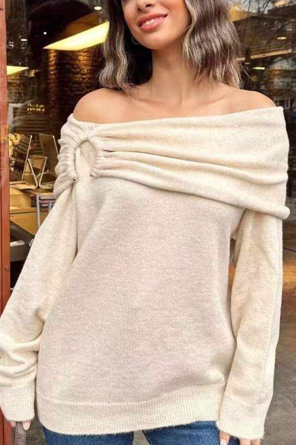 Off-shoulder Loose Knit Sweater