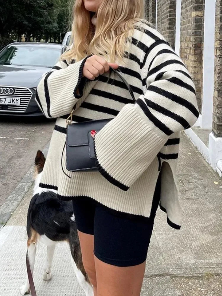 Winter ’s Striped Turtleneck Oversized Sweater – New Autumn Collection