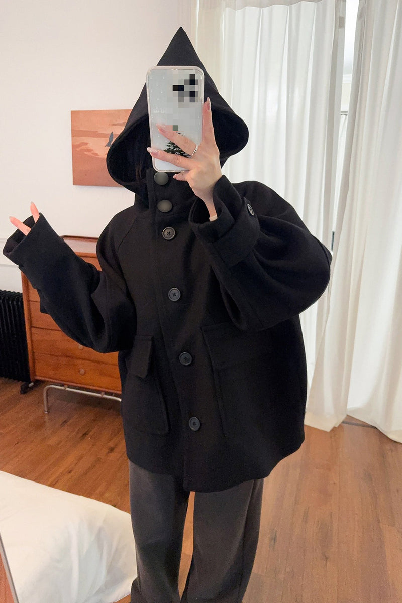 Pointed Hood Button Coat