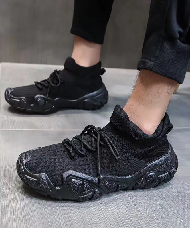 Versatile Black Lace Up Platform Flat Shoes