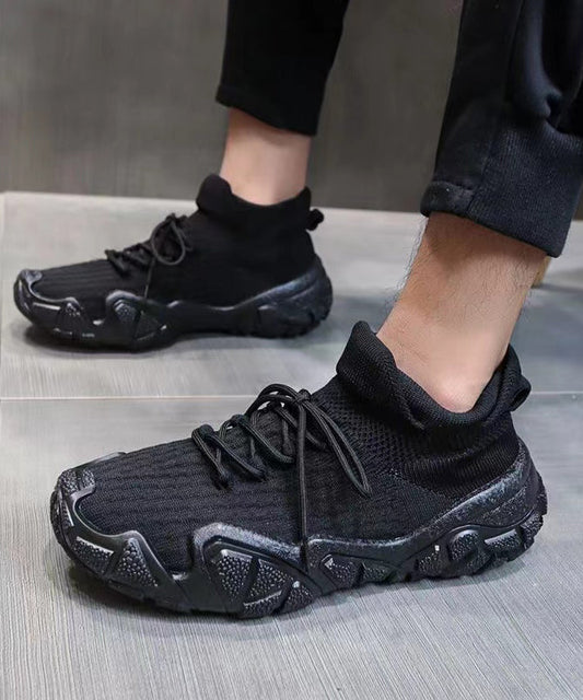 Versatile Black Lace Up Platform Flat Shoes