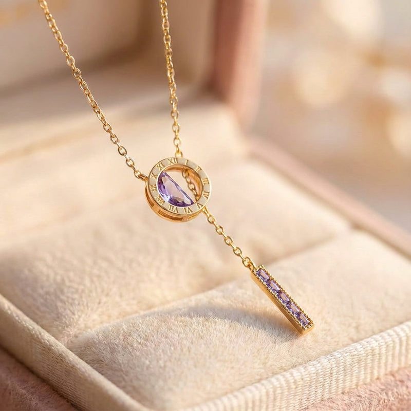 Roman Necklace With Purple Zirconia In Gold