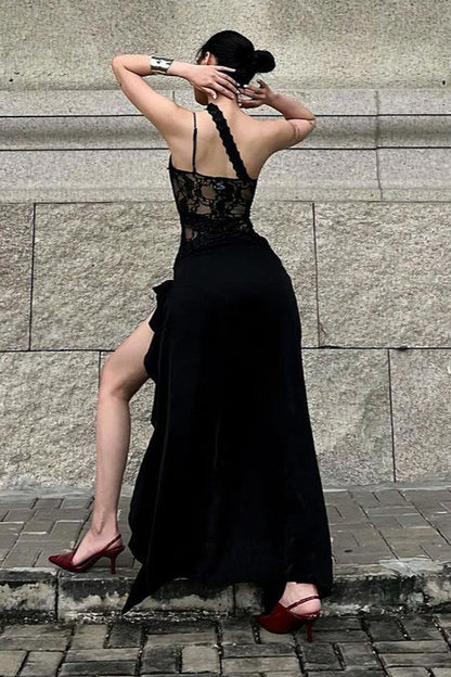 Irregular Lace Patch Sheer Mini Dress